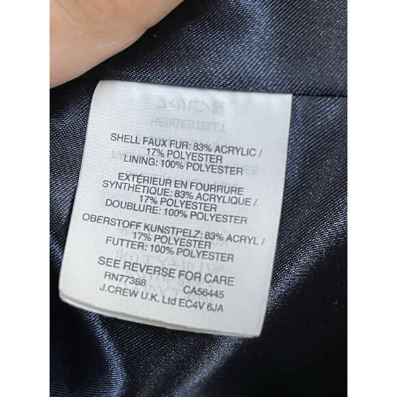 J Crew Faux Fur Vest Womens M Full Zip Navy Blue Pockets Satin Lining Mob Wife - Picture 8 of 10